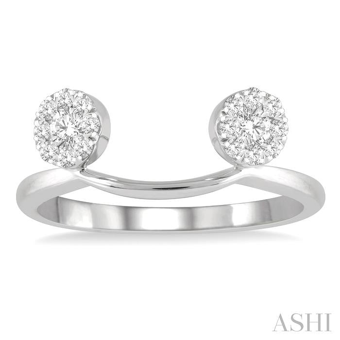 1/3 Ctw Curved Twin Circular Mount Lovebright Round Cut Diamond Wrap Ring in 14K White Gold