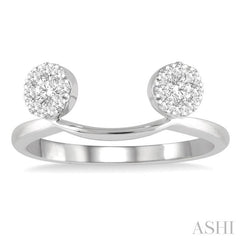 1/3 Ctw Curved Twin Circular Mount Lovebright Round Cut Diamond Wrap Ring in 14K White Gold