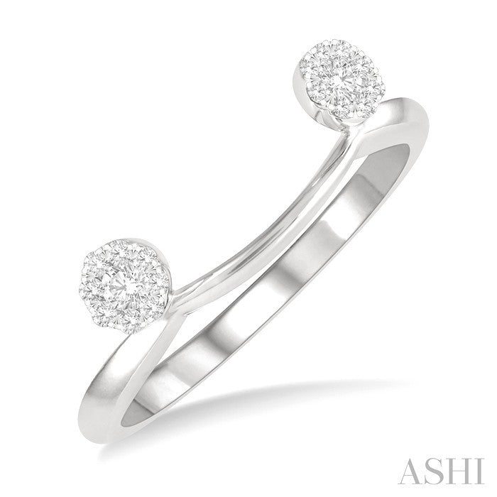1/6 Ctw Curved Twin Circular Mount Lovebright Round Cut Diamond Wrap Ring in 14K White Gold
