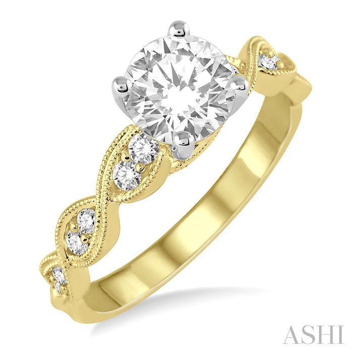 3/4 Ctw Diamond Engagement Ring with 1/2 Ct Round Cut Center Stone in 14K Yellow and White Gold