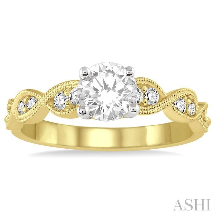 3/4 Ctw Diamond Engagement Ring with 1/2 Ct Round Cut Center Stone in 14K Yellow and White Gold
