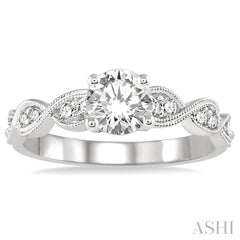 3/4 Ctw Diamond Engagement Ring with 1/2 Ct Round Cut Center Stone in 14K White Gold
