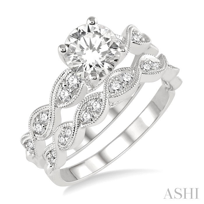 7/8 Ctw Diamond Wedding Set with 3/4 Ctw Round Cut Engagement Ring and 1/5 Ctw Wedding Band in 14K White Gold