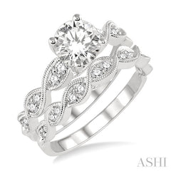7/8 Ctw Diamond Wedding Set with 3/4 Ctw Round Cut Engagement Ring and 1/5 Ctw Wedding Band in 14K White Gold