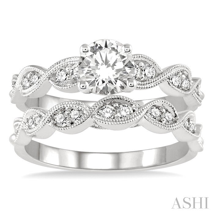 7/8 Ctw Diamond Wedding Set with 3/4 Ctw Round Cut Engagement Ring and 1/5 Ctw Wedding Band in 14K White Gold