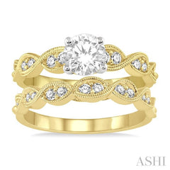 7/8 Ctw Diamond Wedding Set with 3/4 Ctw Round Cut Engagement Ring and 1/5 Ctw Wedding Band in 14K Yellow and White Gold