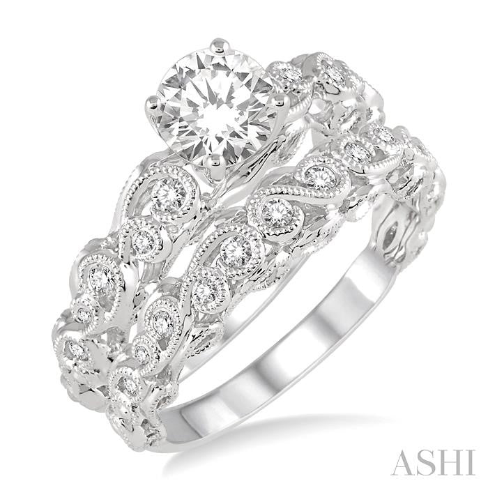 3/4 Ctw Diamond Wedding Set with 5/8 Ctw Round Cut Engagement Ring and 1/6 Ctw Wedding Band in 14K White Gold
