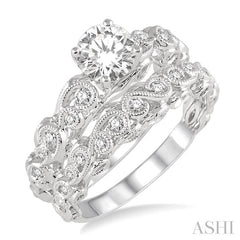 3/4 Ctw Diamond Wedding Set with 5/8 Ctw Round Cut Engagement Ring and 1/6 Ctw Wedding Band in 14K White Gold