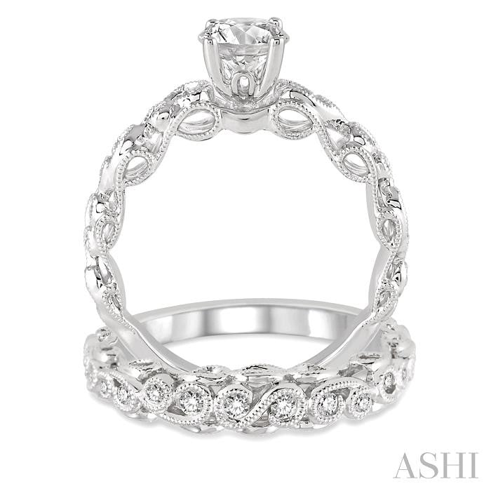 3/4 Ctw Diamond Wedding Set with 5/8 Ctw Round Cut Engagement Ring and 1/6 Ctw Wedding Band in 14K White Gold