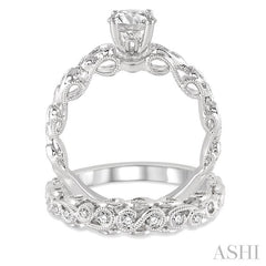3/4 Ctw Diamond Wedding Set with 5/8 Ctw Round Cut Engagement Ring and 1/6 Ctw Wedding Band in 14K White Gold