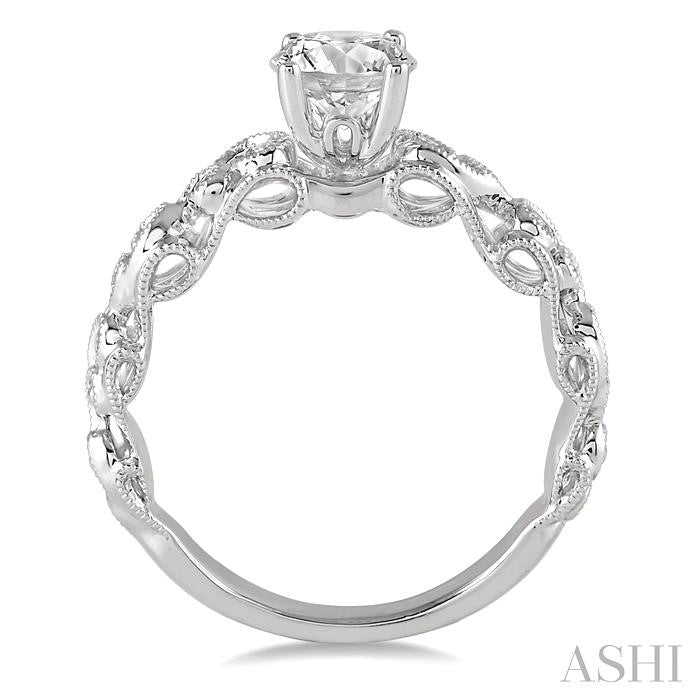 5/8 Ctw Diamond Engagement Ring with 1/2 Ct Round Cut Center Stone in 14K White Gold