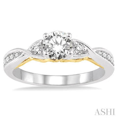 5/8 Ctw Diamond Engagement Ring with 1/3 Ct Round Cut Center Stone in 14K White and Yellow Gold