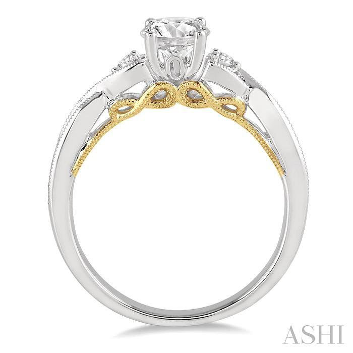 5/8 Ctw Diamond Engagement Ring with 1/3 Ct Round Cut Center Stone in 14K White and Yellow Gold