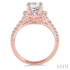 7/8 Ctw Diamond Engagement Ring with 1/2 Ct Princess Cut Center Stone in 14K Rose Gold