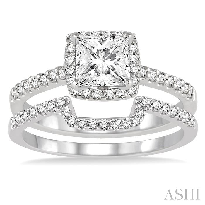 1 1/10 Ctw Diamond Wedding Set with 7/8 Ctw Princess Cut Engagement Ring and 1/5 Ctw Wedding Band in 14K White Gold