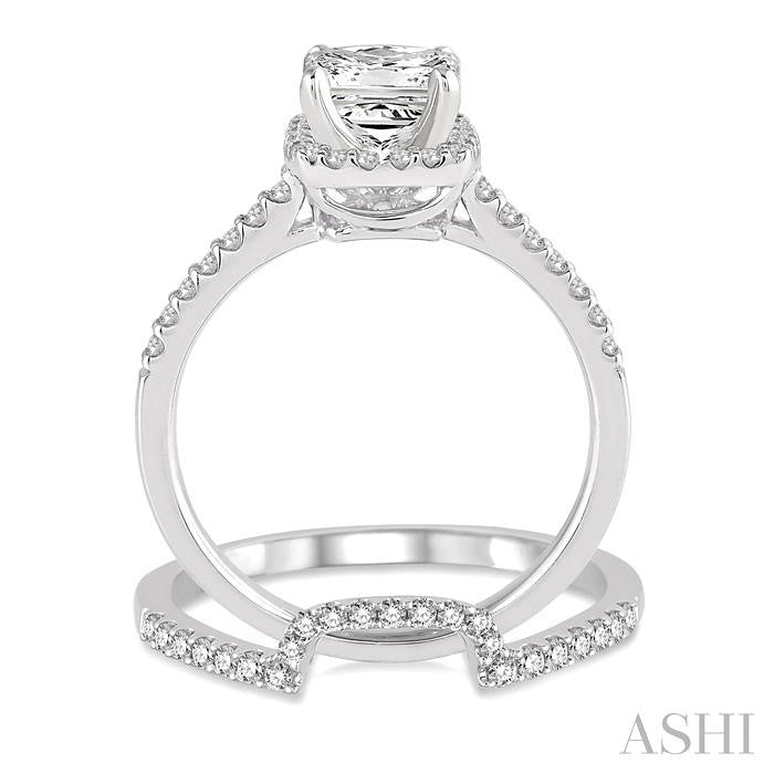1 1/10 Ctw Diamond Wedding Set with 7/8 Ctw Princess Cut Engagement Ring and 1/5 Ctw Wedding Band in 14K White Gold