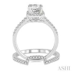 1 1/10 Ctw Diamond Wedding Set with 7/8 Ctw Princess Cut Engagement Ring and 1/5 Ctw Wedding Band in 14K White Gold