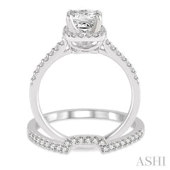 5/8 Ctw Diamond Wedding Set with 1/2 Ctw Princess Cut Engagement Ring and 1/6 Ctw Wedding Band in 14K White Gold