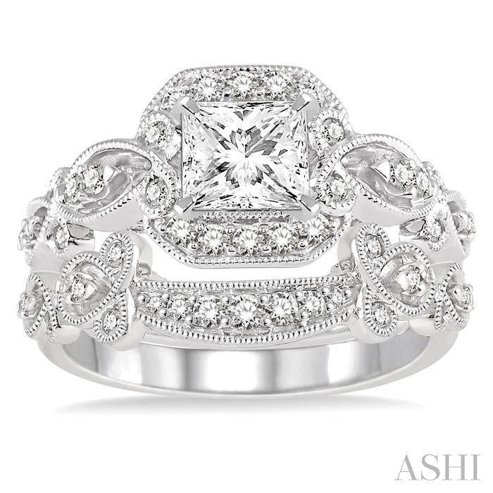 7/8 Ctw Diamond Wedding Set with 3/4 Ctw Princess Cut Engagement Ring and 1/6 Ctw Wedding Band in 14K White Gold