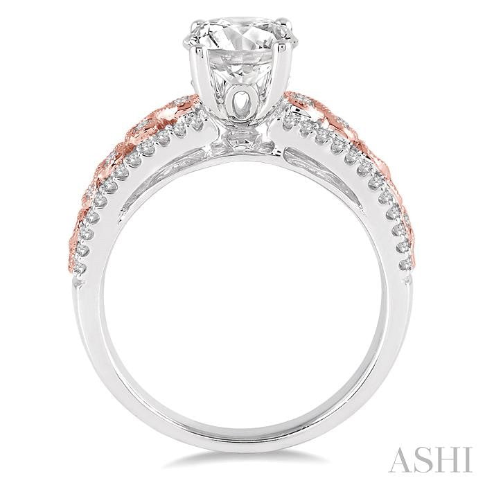 7/8 Ctw Diamond Engagement Ring with 1/2 Ct Round Cut Center Stone in 14K White and Rose Gold
