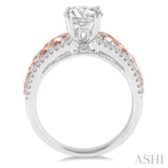 7/8 Ctw Diamond Engagement Ring with 1/2 Ct Round Cut Center Stone in 14K White and Rose Gold