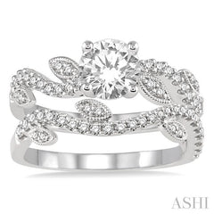 1 1/10 Ctw Diamond Wedding Set with 7/8 Ctw Round Cut Engagement Ring and 1/4 Ctw Wedding Band in 14K White Gold