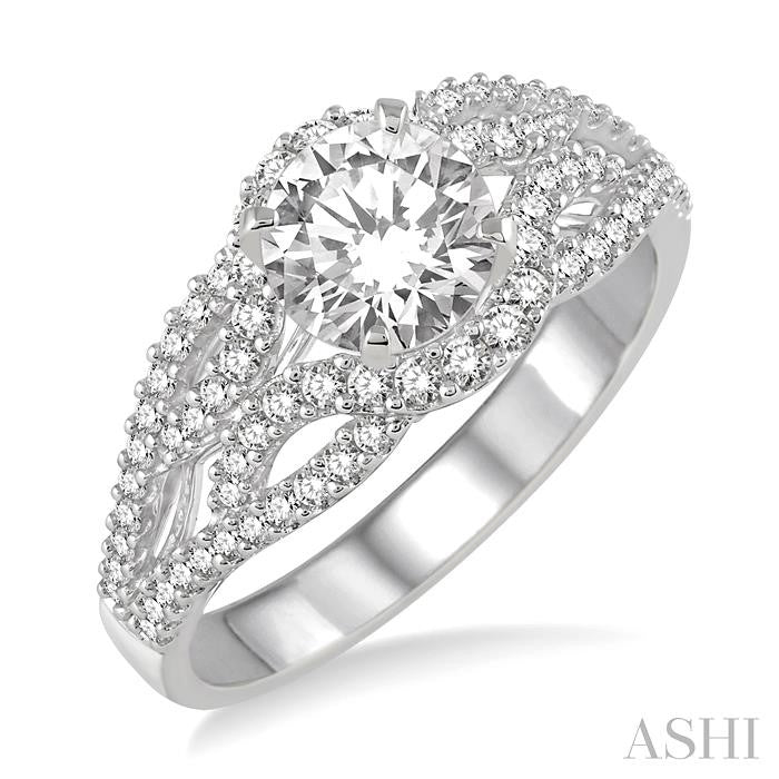 1 1/10 Ctw Diamond Engagement Ring with 5/8 Ct Round Cut Center Stone in 14K White Gold