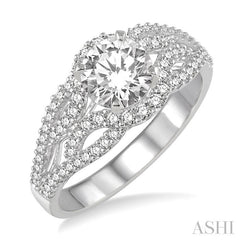 1 1/10 Ctw Diamond Engagement Ring with 5/8 Ct Round Cut Center Stone in 14K White Gold