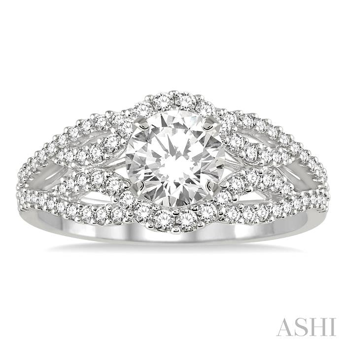 1 1/10 Ctw Diamond Engagement Ring with 5/8 Ct Round Cut Center Stone in 14K White Gold