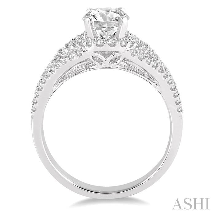 1 1/10 Ctw Diamond Engagement Ring with 5/8 Ct Round Cut Center Stone in 14K White Gold