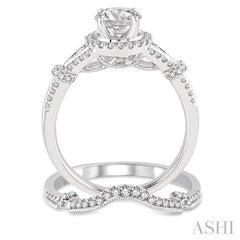 1 Ctw Diamond Wedding Set with 3/4 Ctw Round Cut Engagement Ring and 1/6 Ctw Wedding Band in 14K White Gold