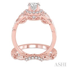 3/4 Ctw Diamond Wedding Set with 5/8 Ctw Round Cut Engagement Ring and 1/10 Ctw Wedding Band in 14K Rose Gold