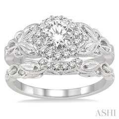 3/4 Ctw Diamond Wedding Set with 5/8 Ctw Round Cut Engagement Ring and 1/10 Ctw Wedding Band in 14K White Gold