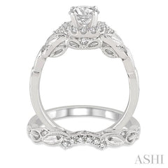 3/4 Ctw Diamond Wedding Set with 5/8 Ctw Round Cut Engagement Ring and 1/10 Ctw Wedding Band in 14K White Gold