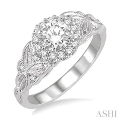 5/8 Ctw Diamond Engagement Ring with 3/8 Ct Round Cut Center Stone in 14K White Gold