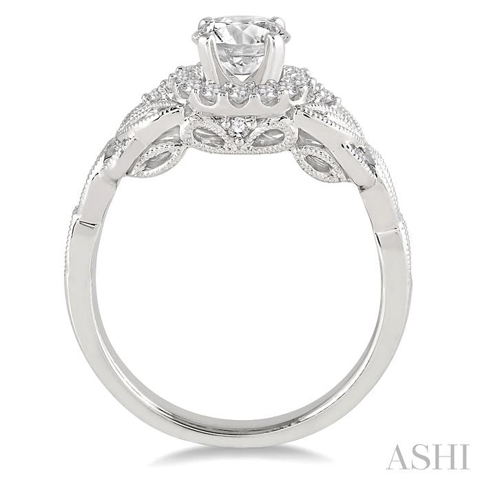 5/8 Ctw Diamond Engagement Ring with 3/8 Ct Round Cut Center Stone in 14K White Gold