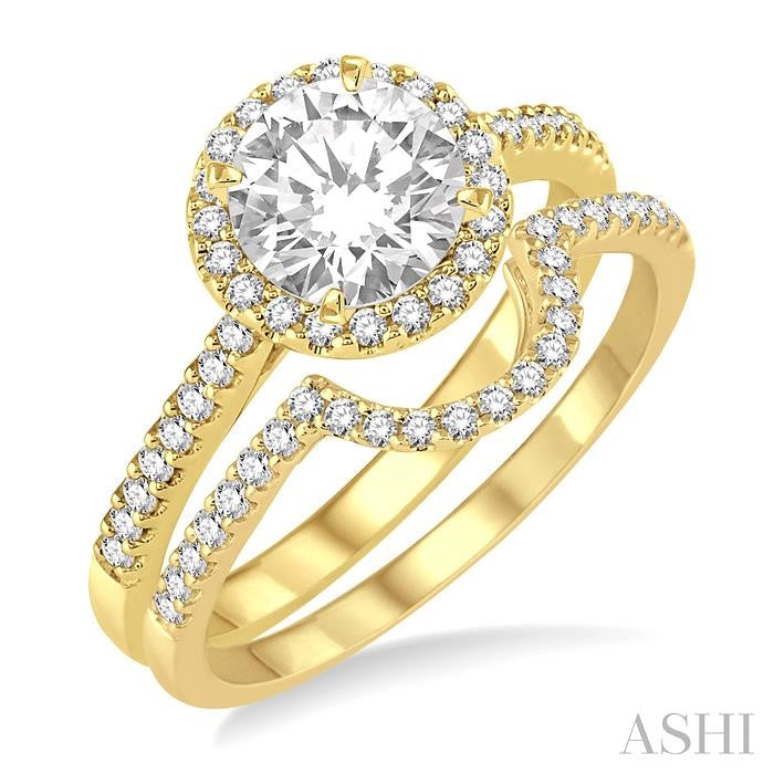 1 Ctw Diamond Wedding Set with 7/8 Ctw Round Cut Engagement Ring and 1/6 Ctw Wedding Band in 14K Yellow Gold