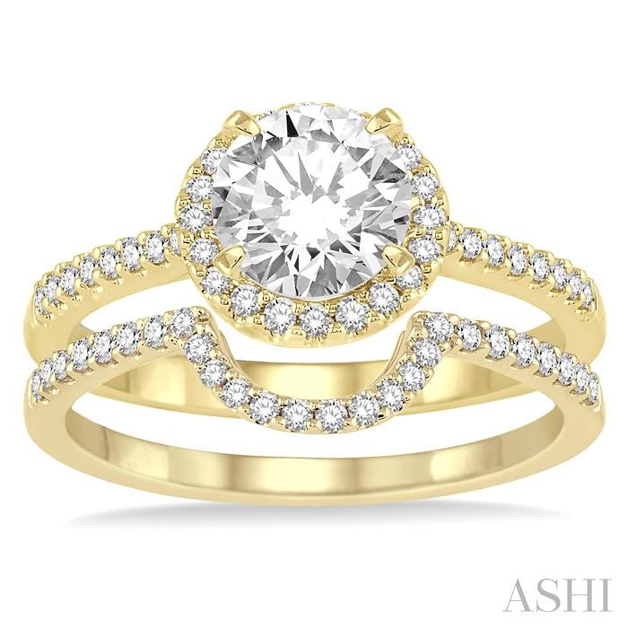 1 Ctw Diamond Wedding Set with 7/8 Ctw Round Cut Engagement Ring and 1/6 Ctw Wedding Band in 14K Yellow Gold