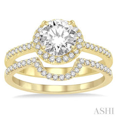 1 Ctw Diamond Wedding Set with 7/8 Ctw Round Cut Engagement Ring and 1/6 Ctw Wedding Band in 14K Yellow Gold