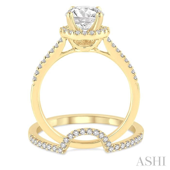 1 Ctw Diamond Wedding Set with 7/8 Ctw Round Cut Engagement Ring and 1/6 Ctw Wedding Band in 14K Yellow Gold