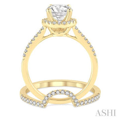 1 Ctw Diamond Wedding Set with 7/8 Ctw Round Cut Engagement Ring and 1/6 Ctw Wedding Band in 14K Yellow Gold