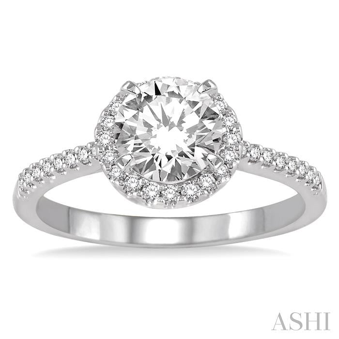 7/8 Ctw Diamond Engagement Ring with 5/8 Ct Round Cut Center Stone in 14K White Gold