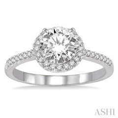 7/8 Ctw Diamond Engagement Ring with 5/8 Ct Round Cut Center Stone in 14K White Gold