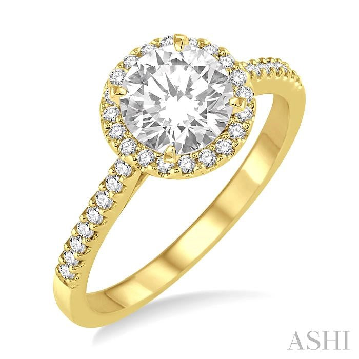 7/8 Ctw Diamond Engagement Ring with 5/8 Ct Round Cut Center Stone in 14K Yellow Gold