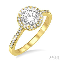 7/8 Ctw Diamond Engagement Ring with 5/8 Ct Round Cut Center Stone in 14K Yellow Gold