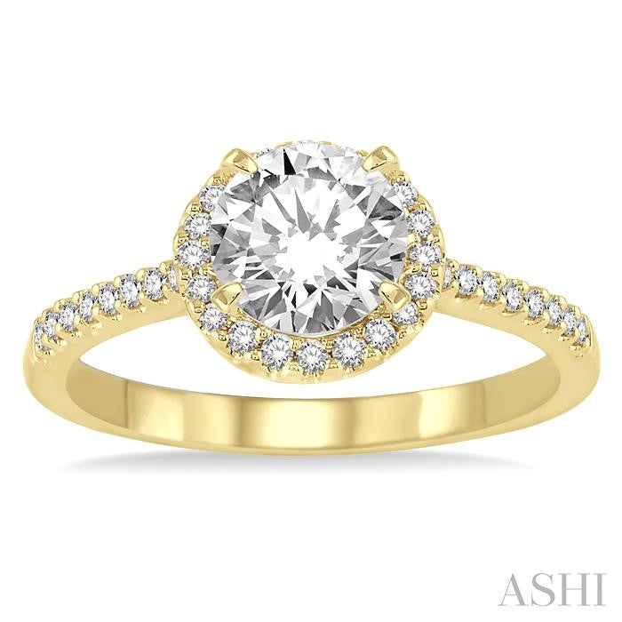 7/8 Ctw Diamond Engagement Ring with 5/8 Ct Round Cut Center Stone in 14K Yellow Gold
