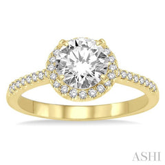 7/8 Ctw Diamond Engagement Ring with 5/8 Ct Round Cut Center Stone in 14K Yellow Gold