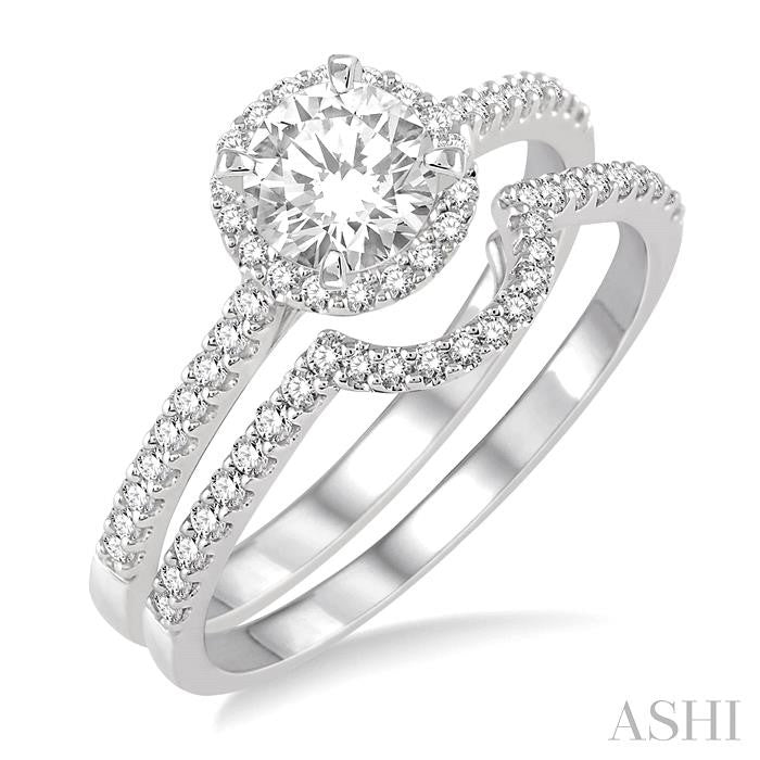 5/8 Ctw Diamond Wedding Set with 1/2 Ctw Round Cut Engagement Ring and 1/6 Ctw Wedding Band in 14K White Gold