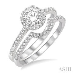 5/8 Ctw Diamond Wedding Set with 1/2 Ctw Round Cut Engagement Ring and 1/6 Ctw Wedding Band in 14K White Gold
