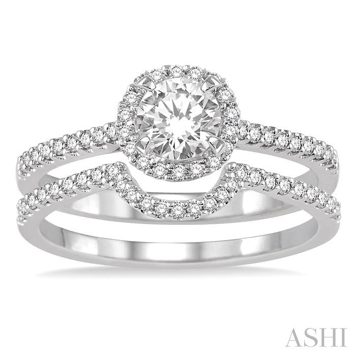 5/8 Ctw Diamond Wedding Set with 1/2 Ctw Round Cut Engagement Ring and 1/6 Ctw Wedding Band in 14K White Gold